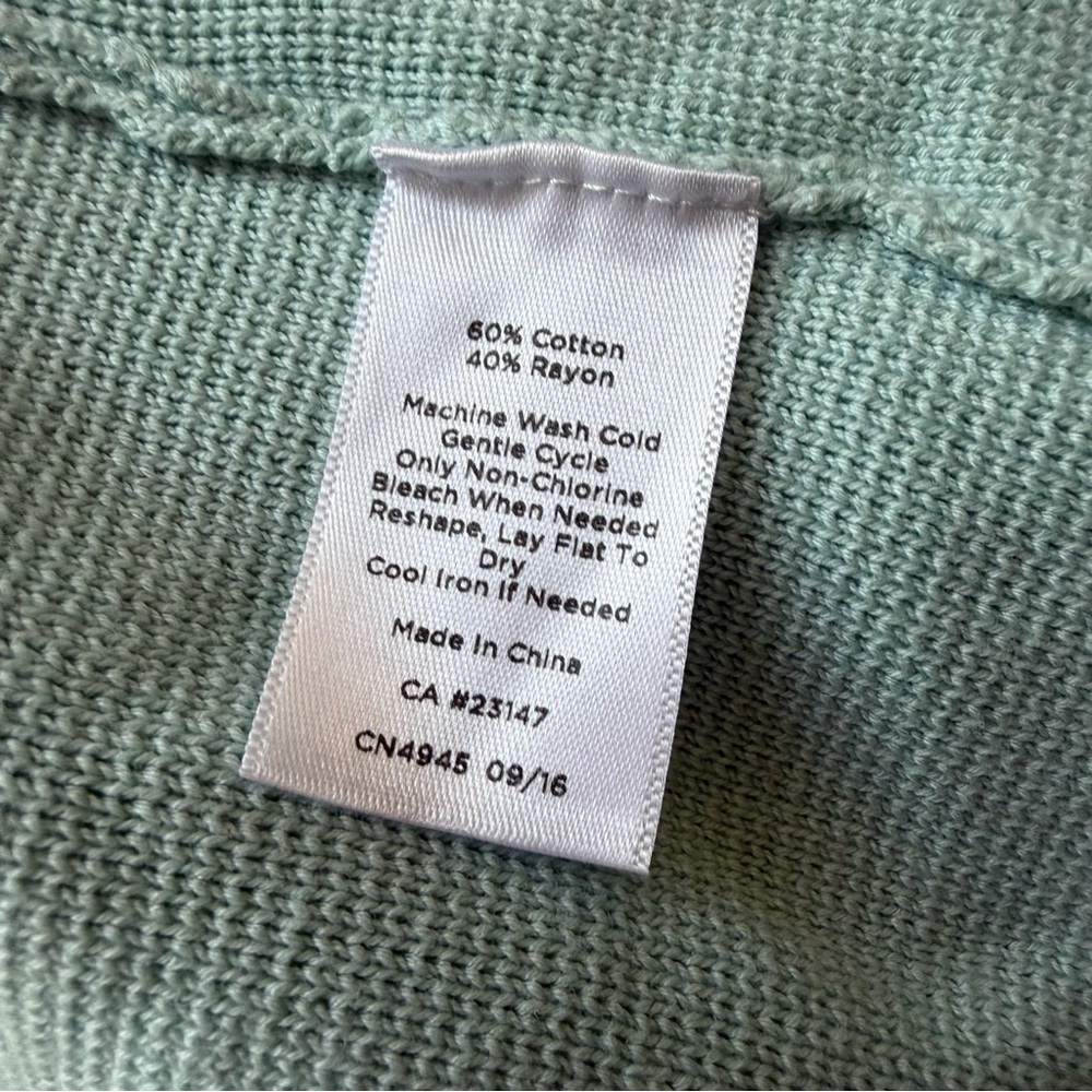 Talbots Petite Light Blue Navy Trim Knit Sweater Open Front Cardigan Size Lp - Picture 5 of 5